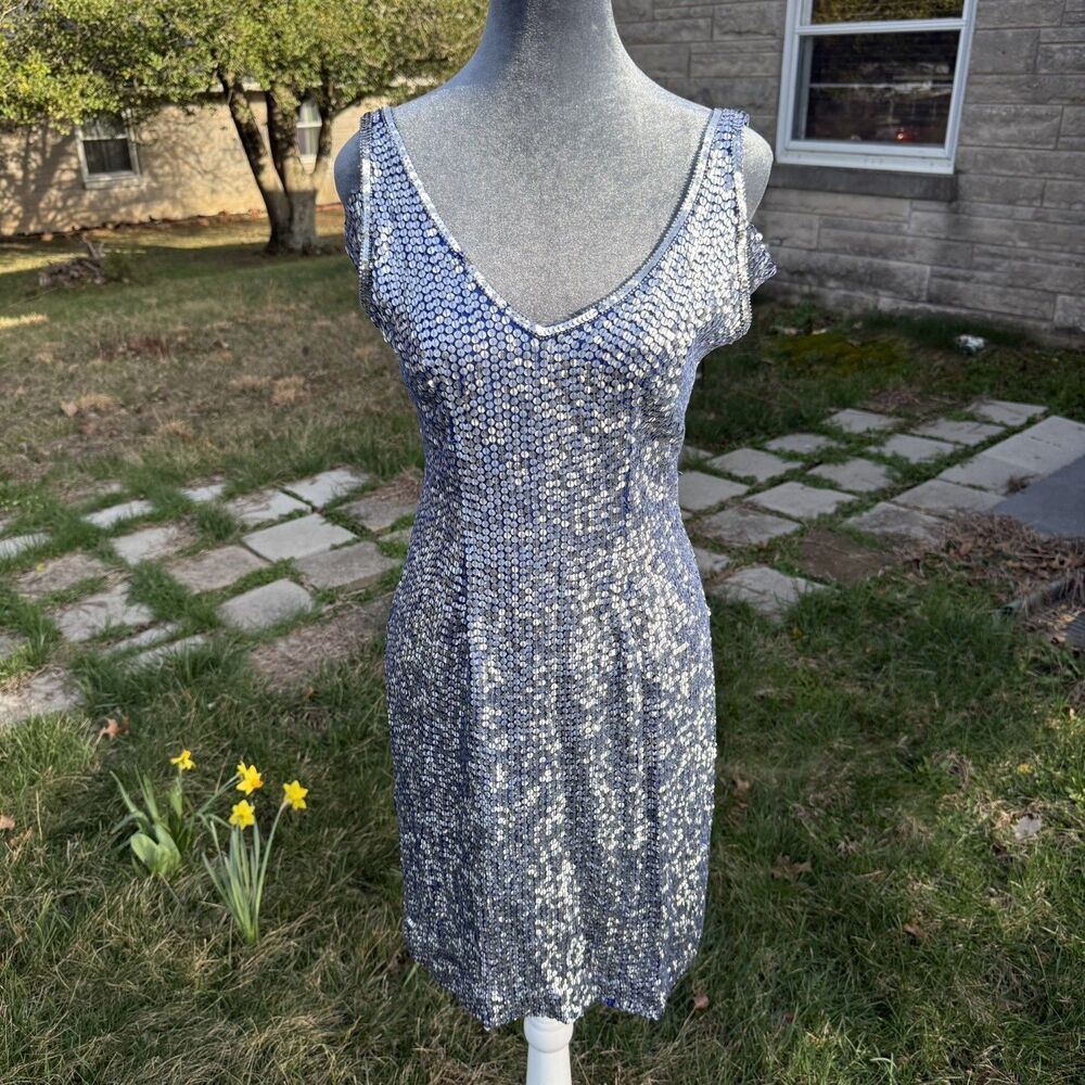 Vtg 90s Sequin Prom Dress Sz M Silver Scarlet Rage Bloomingdales 1990s Glam